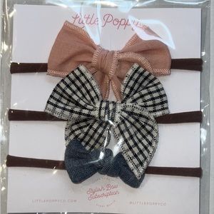 NWT Little Poppy Co Baby Bows (mini on shade 2 nylon headband) Set of 3
